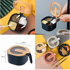 ( PACK of 2 ) 4 In 1 Partition Kitchen Spice Box with 4 Spoons