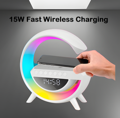 G-Shaped ADVANCED 5 in 1 Night Light Wireless Charger BT Speaker Clock