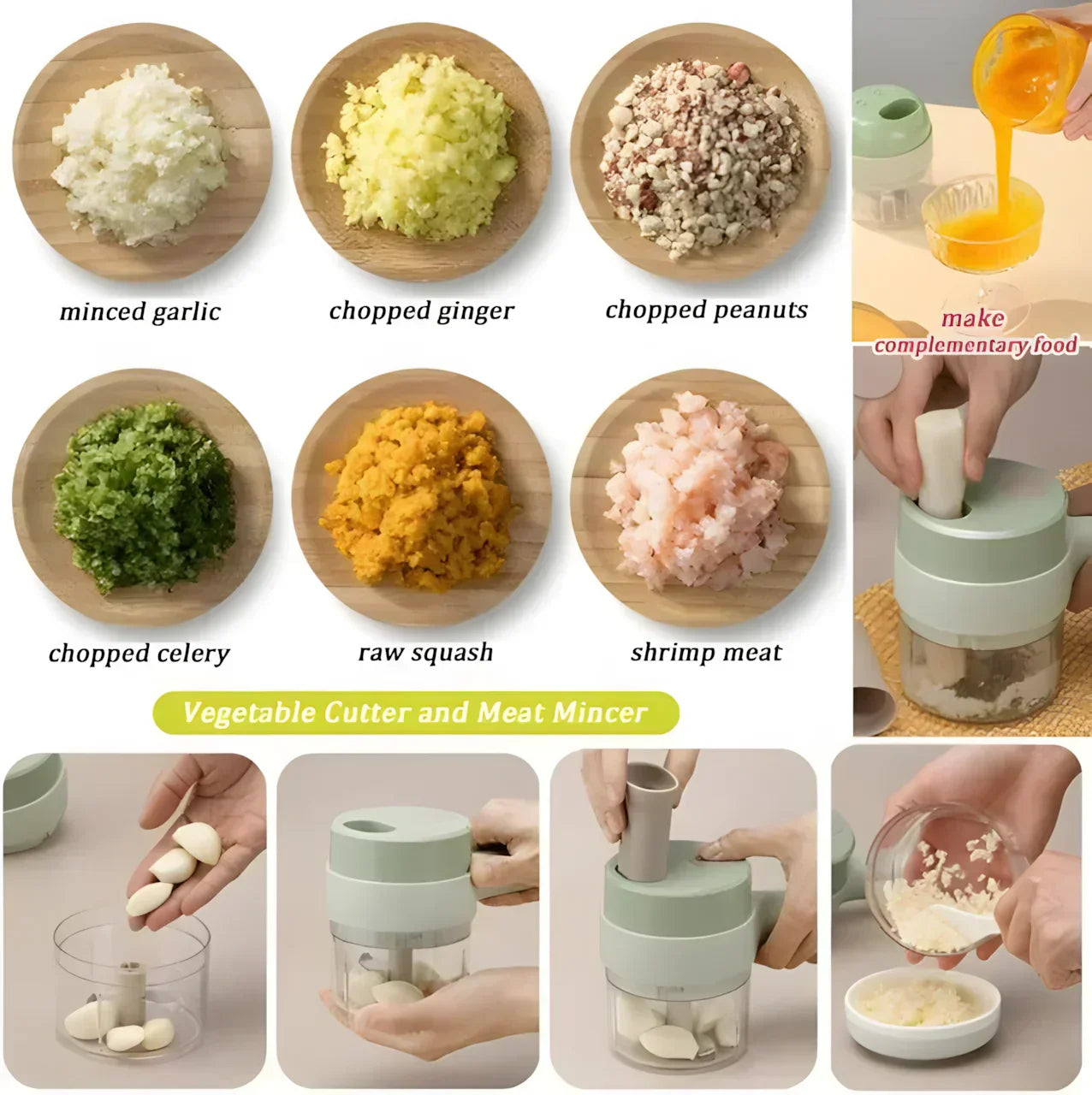 BEST 3 in 1 Electric Rechargeable Handheld Food Chopper Crusher