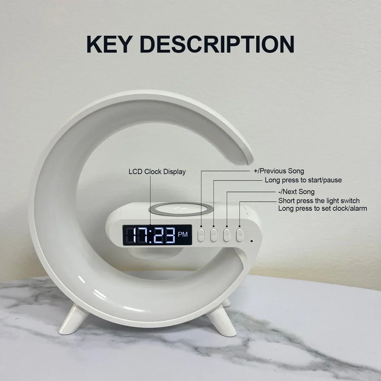 ATTRACTIVE G-Shaped 5 in 1 Night Lamp Wireless Charger Bluetooth Speaker