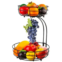 MODERN Premium Fruit Basket Stainless Steel 2-Tier BLACK