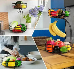 MODERN Premium Fruit Basket Stainless Steel 2-Tier BLACK