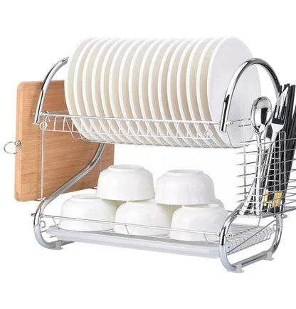 S-Shape Double Decker Style Dish Rack Kitchen Organizer