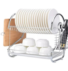 S-Shape Double Decker Style Dish Rack Kitchen Organizer