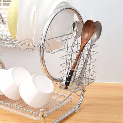 S-Shape Double Decker Style Dish Rack Kitchen Organizer
