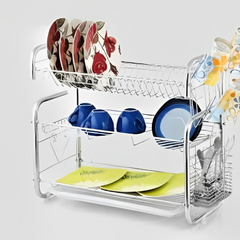 G-Shape 3-Tier Drain Rack - Plates Dishes Cups Kitchen Organizer