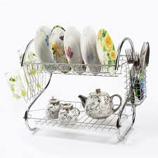 S-Shape Double Decker Style Dish Rack Kitchen Organizer